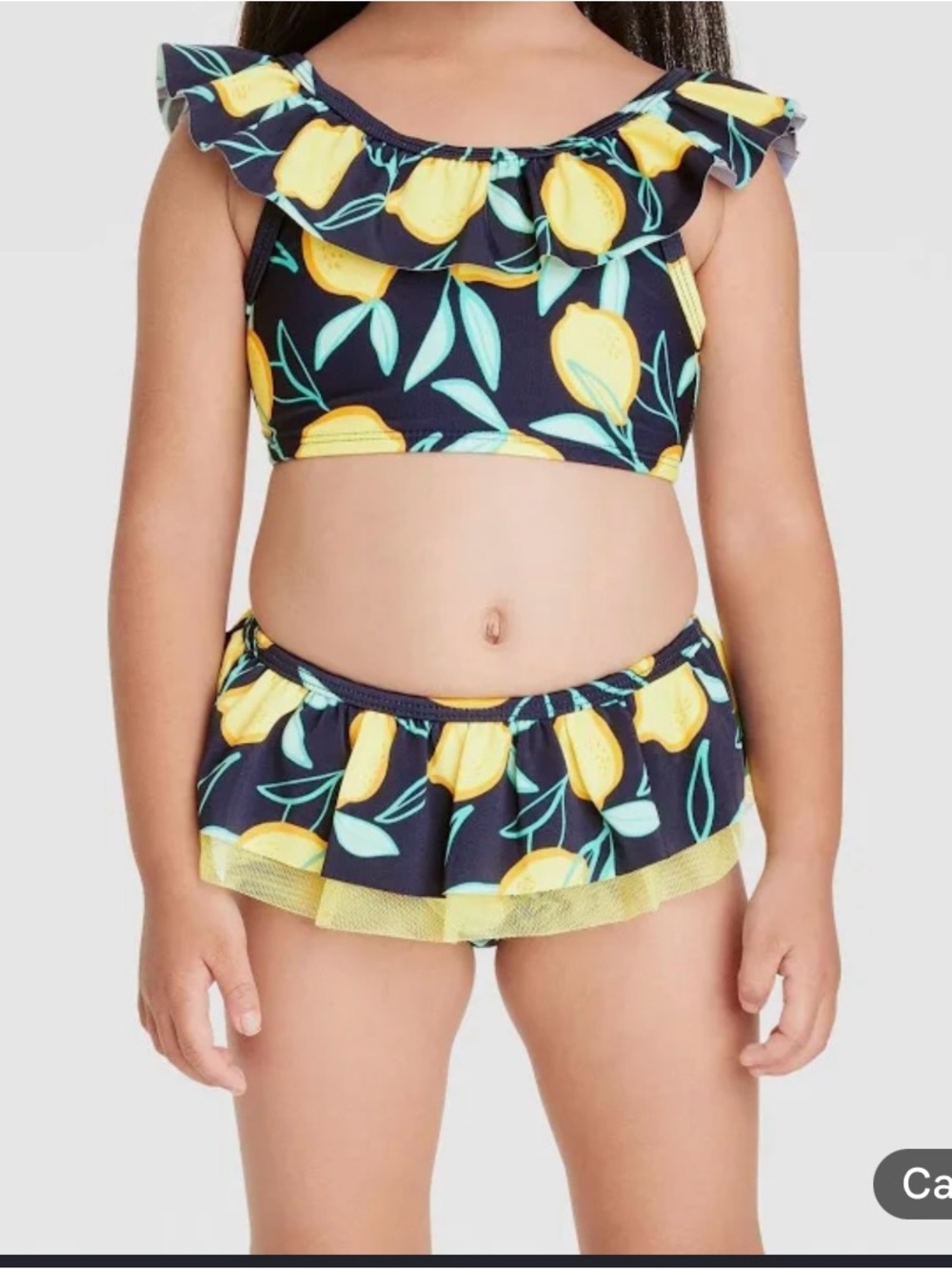 Cat & Jack Navy Lemon Print Two-Piece Bikini with Yellow Accents